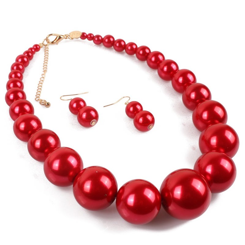 KOSMOS-LI Super Large Style Big Faux Pearl Strand Choker Necklace With Earrings Set Stocking Stuffers - Image 5